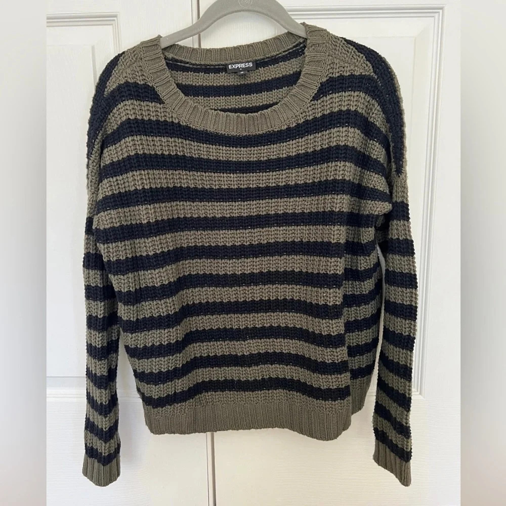 Express Striped Sweater - Size XS | Color: Olive Green/Black